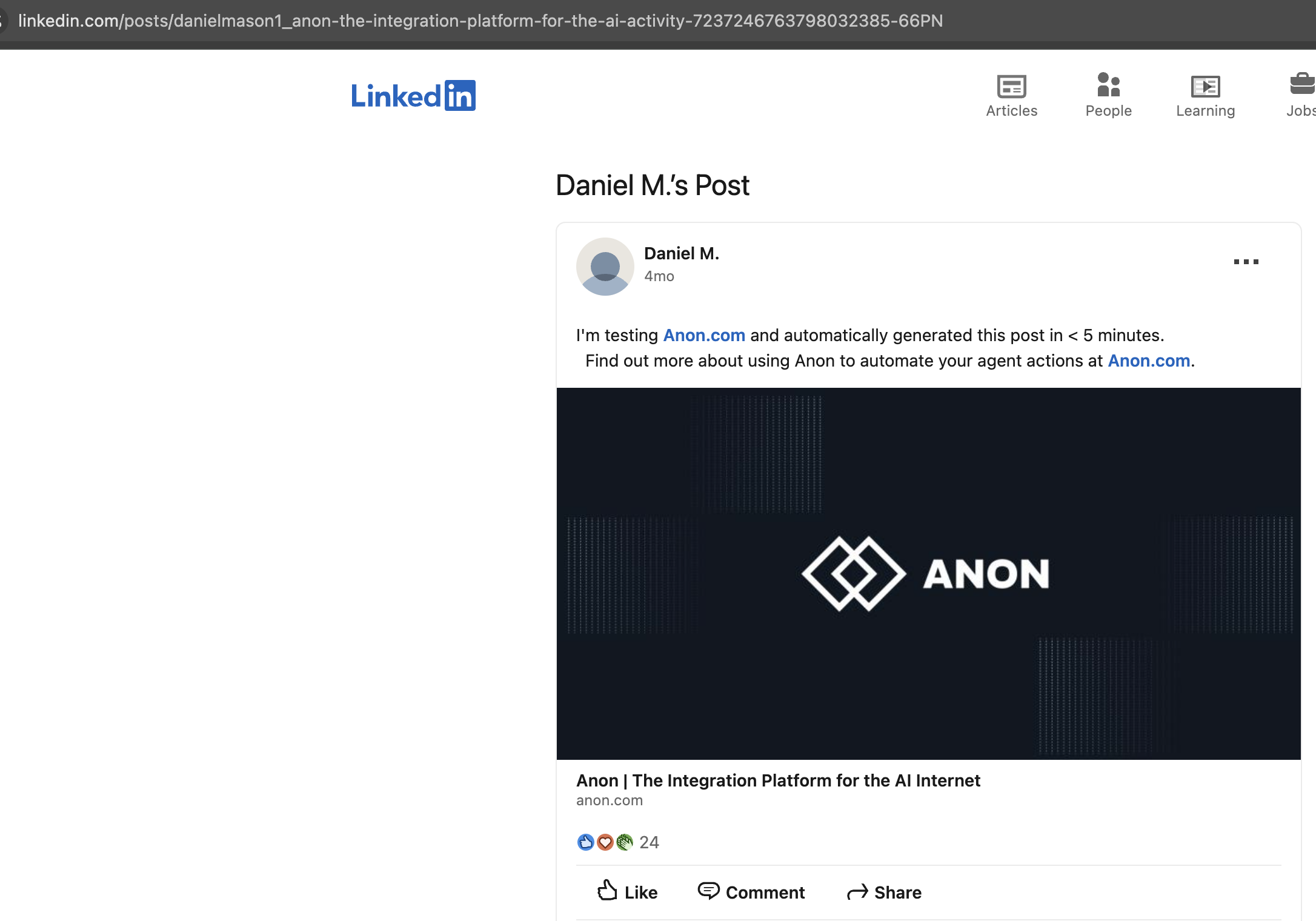 Screenshot from LinkedIn