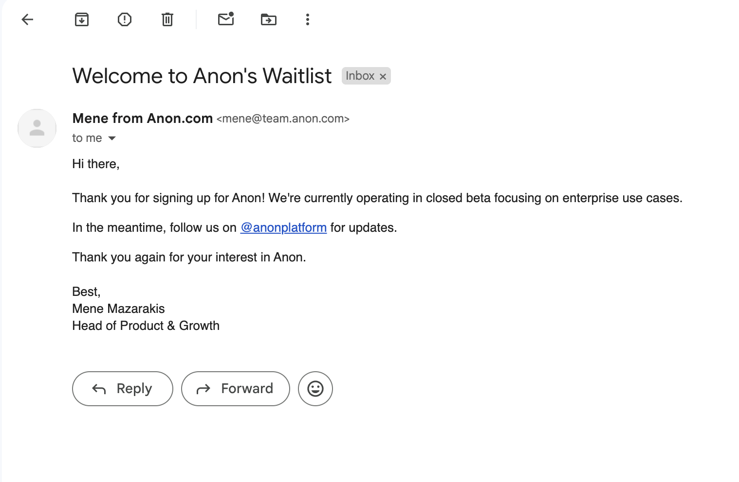 Screenshot from email